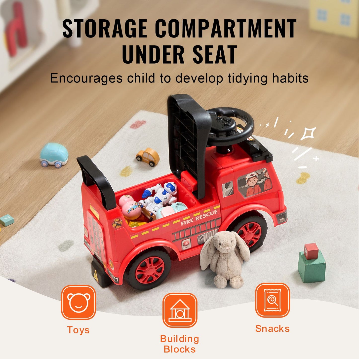 Ride On Push Car for Toddlers, Ages 1-3, Ride Racer, Sit to Stand Toddler Ride On Toy, Classic Kids Ride On Car with Music Steering Wheel & Under Seat Storage, Ride On Toy for Boys Girls, Red