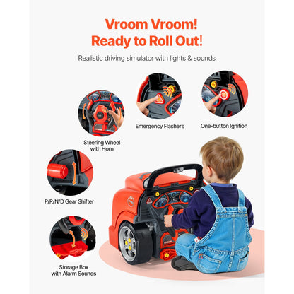 Engine Toy, 60 Pieces, Kids Mechanic Car Repair Set with Removable Parts, Lights and Sounds, Steering Wheel and Horn, Kids Mechanic Workshop Set for Toddler Ages 3 Years and Up, Red