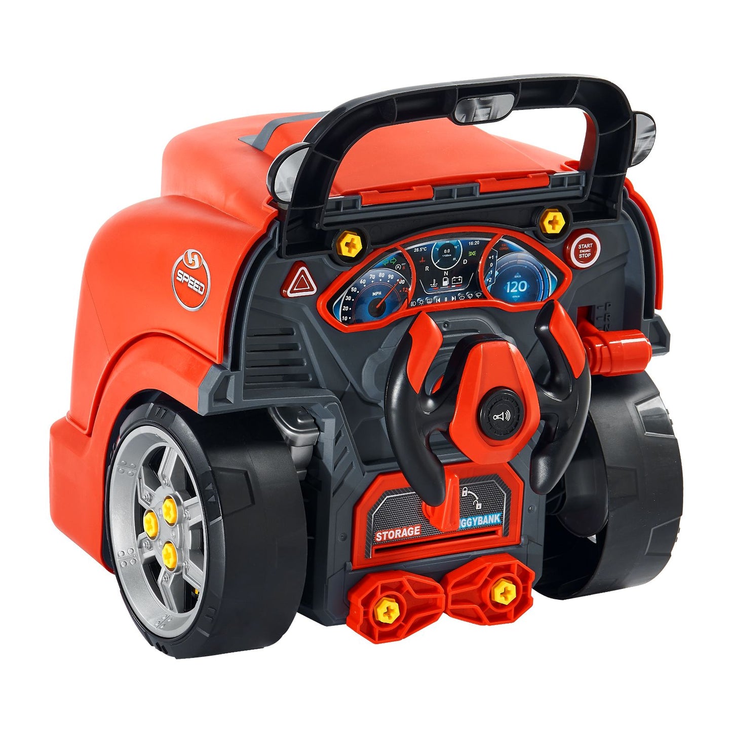 Engine Toy, 60 Pieces, Kids Mechanic Car Repair Set with Removable Parts, Lights and Sounds, Steering Wheel and Horn, Kids Mechanic Workshop Set for Toddler Ages 3 Years and Up, Red