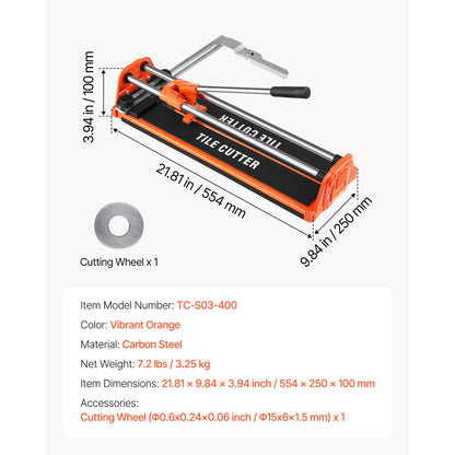 430mm Manual Tile Cutter for Wall & Polished Tiles,Double Rails for Precise Cutting, Tungsten Carbide Wheel,Non-Slip Handle,Anti-Displacement Pressure Rod,Precise Cuts for Pros & Beginners