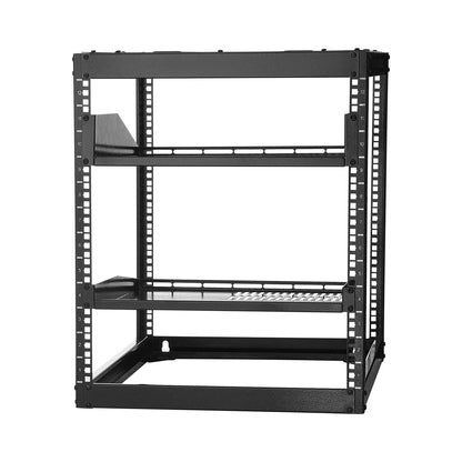 VEVOR 12U Open Frame Network Rack, 585 mm Depth, Wall Mounted or Floor Standing Server Rack, Heavy Duty 4 Post, with Vented Shelves & Mounting Hardware, Holds All Your Networking IT Equipment AV Gear - Mekamart Australia