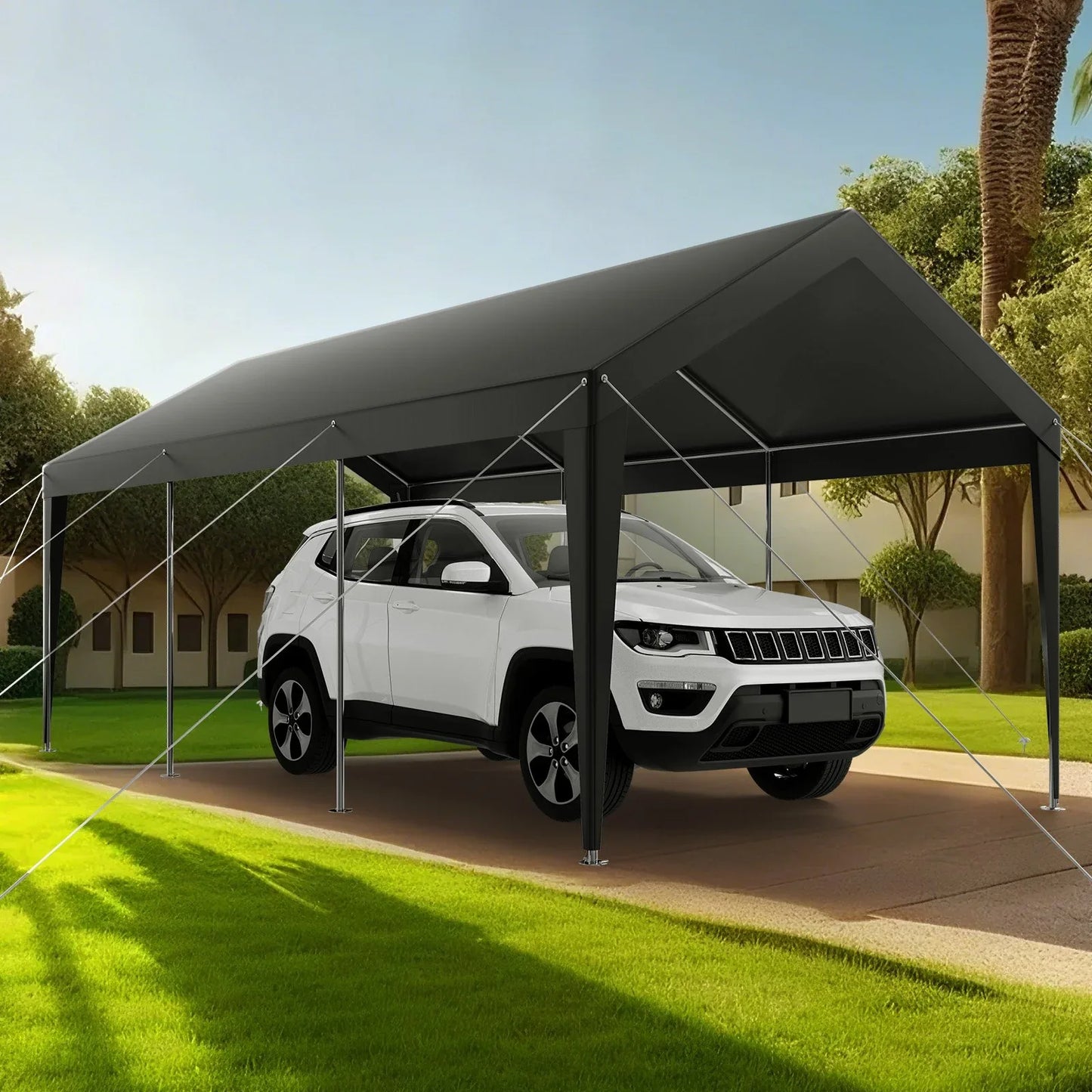 VEVOR Carport Car Canopy 10 x 20 FT Heavy Duty Portable Car Shelter Tent Grey - Mekamart Australia