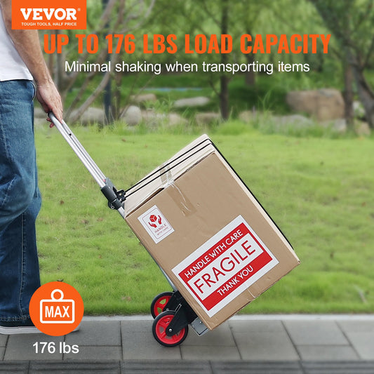 Folding Hand Truck, 80 kg Load Capacity, Aluminum Portable Cart, Convertible Hand Truck and Dolly with Telescoping Handle and Rubber Wheels, Ultra Lightweight Super Strong for Moving Warehouse