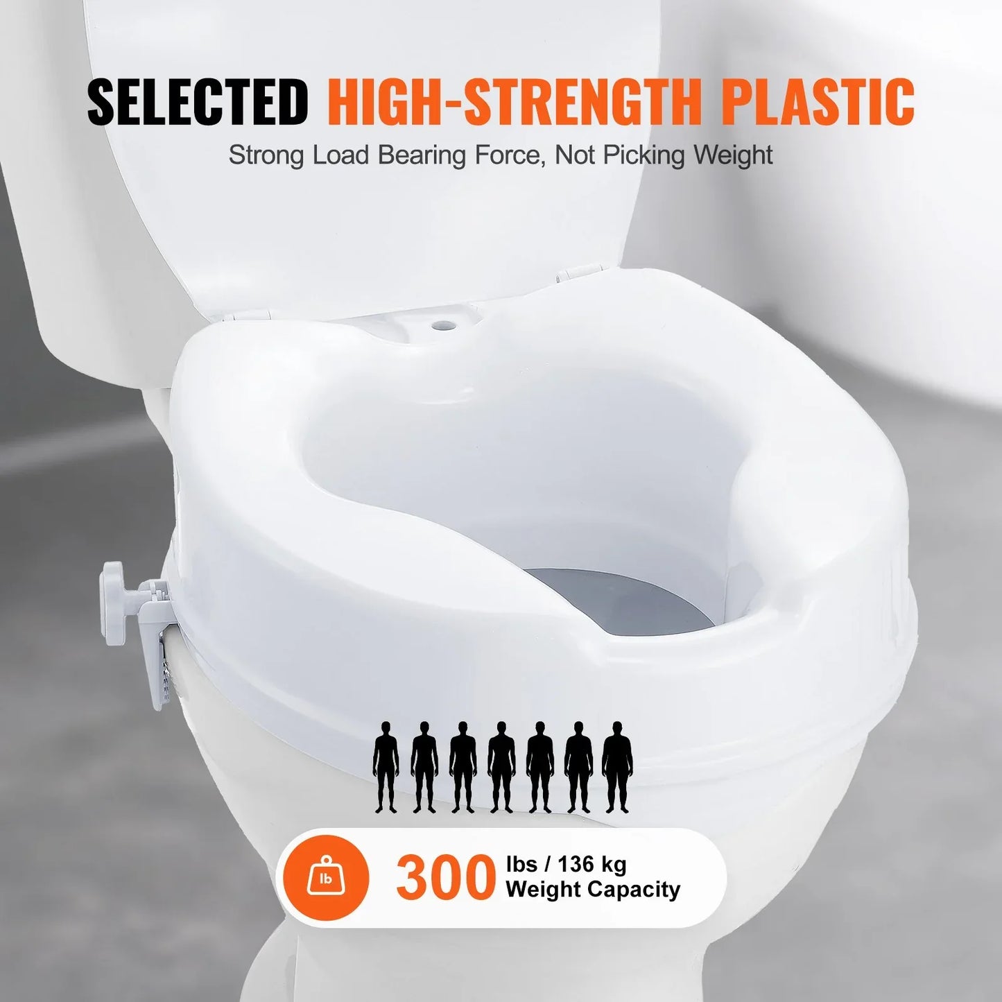 VEVOR Raised Toilet Seat, 100 mm Height Raised, 136 kg Weight Capacity, Universal Toilet Seat Riser, Screw Rod Locking, with Toilet Seat, for Elderly, Handicap, Patient, Pregnant, Medical - Mekamart Australia