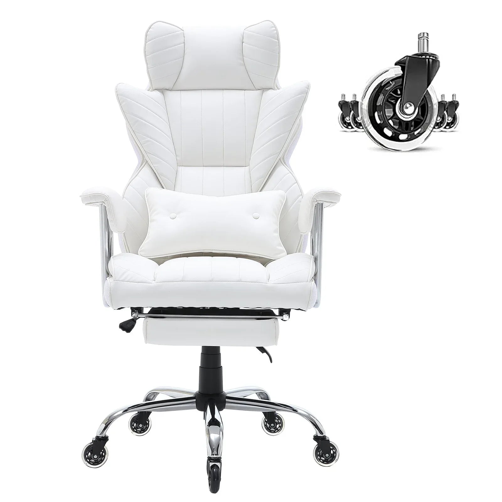 VEVOR Reclining Office Chair with Footrest, Heavy Duty PU Leather Wide Office Chair, Big and Tall Executive Office Chairs with Lumbar Support, Strong Metal Base Quiet Wheels, White - Mekamart Australia