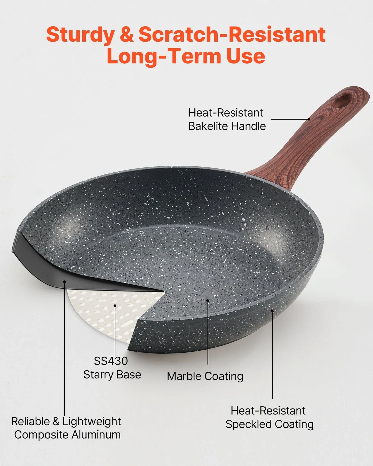 VEVOR Frying Pan Skillet, Aluminum Egg Fry Pans, 3 Piece Set (250, 280, 325 mm), Nonsitck Heavy-Duty Skillets with Heat-Resistant Handle, Chef's Kitchen Cookware, for Gas, Electric, Induction, Grey - Mekamart Australia