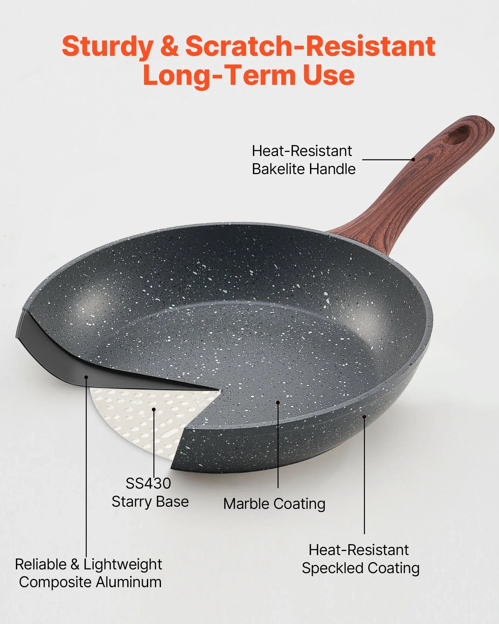 VEVOR Frying Pan Skillet, Aluminum Egg Fry Pans, 3 Piece Set (250, 280, 325 mm), Nonsitck Heavy-Duty Skillets with Heat-Resistant Handle, Chef's Kitchen Cookware, for Gas, Electric, Induction, Grey - Mekamart Australia