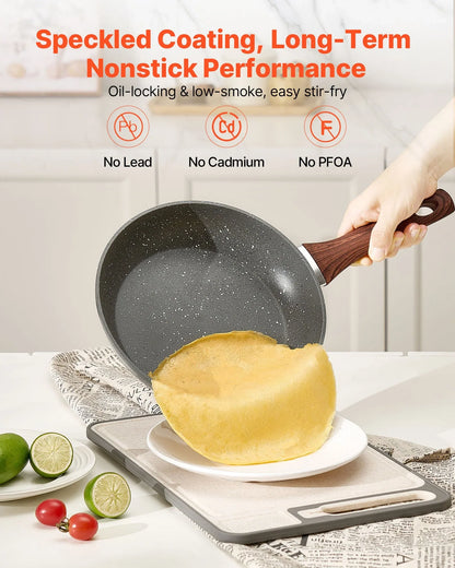VEVOR Frying Pan Skillet, Aluminum Egg Fry Pans, 3 Piece Set (250, 280, 325 mm), Nonsitck Heavy-Duty Skillets with Heat-Resistant Handle, Chef's Kitchen Cookware, for Gas, Electric, Induction, Grey - Mekamart Australia