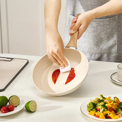 VEVOR Frying Pan Skillet, Aluminum Egg Fry Pans, 3 Pcs (200, 240, 280 mm), Nonsitck Ceramic Heavy-Duty Skillets with Heat-Resistant Handle, Chef's Kitchen Cookware for Gas, Electric, Induction, Beige - Mekamart Australia