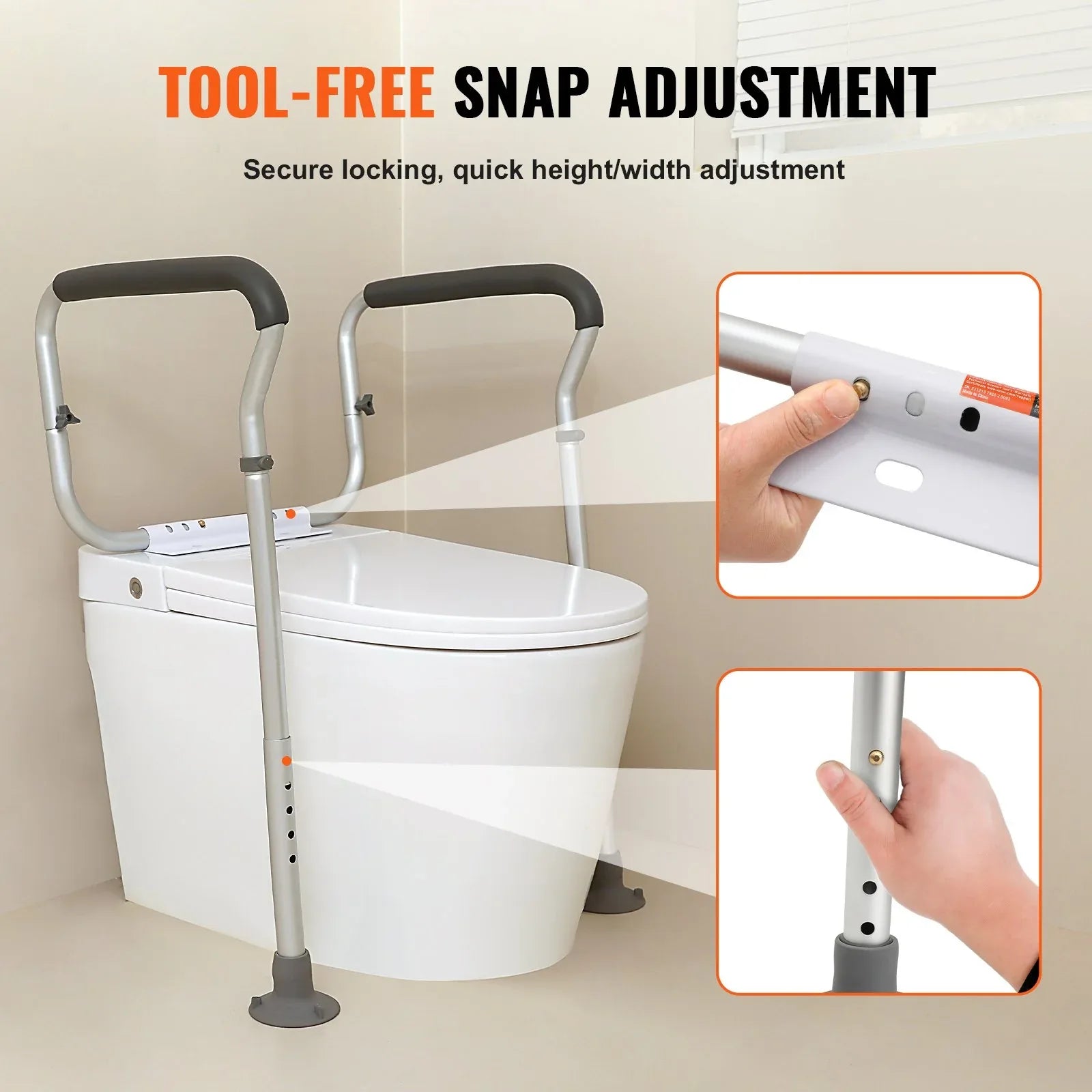 VEVOR Toilet Safety Rail, Bathroom Toilet Seat Frame, Adjustable Width & Height Fit Most Toilets, Supports 136 kg, Toilet Handles Grab Bars with Padded Armrests for Handicap, Disabled, Seniors - Mekamart Australia