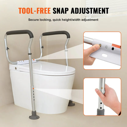 VEVOR Toilet Safety Rail, Bathroom Toilet Seat Frame, Adjustable Width & Height Fit Most Toilets, Supports 136 kg, Toilet Handles Grab Bars with Padded Armrests for Handicap, Disabled, Seniors - Mekamart Australia