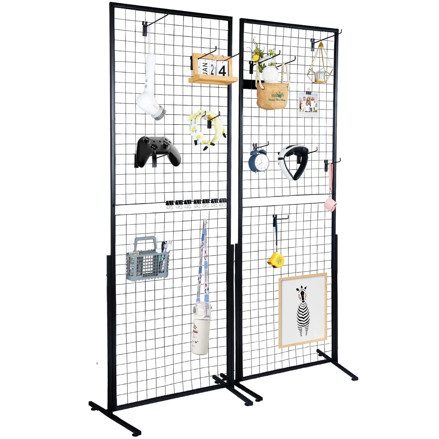 VEVOR 2' x 5.6' Grid Wall Panels Tower, 2 Packs Wire Gridwall Display Racks with T-Base Floorstanding, Double Side Gridwall Panels for Art Craft Shows, Retail Display with Extra Clips and Hooks - Mekamart Australia