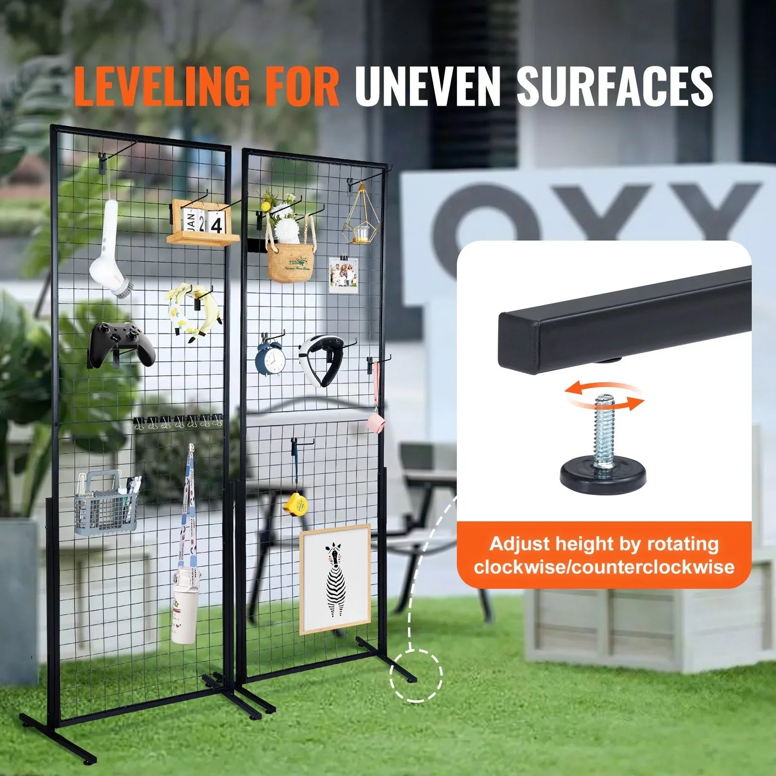 VEVOR 2' x 5.6' Grid Wall Panels Tower, 2 Packs Wire Gridwall Display Racks with T-Base Floorstanding, Double Side Gridwall Panels for Art Craft Shows, Retail Display with Extra Clips and Hooks - Mekamart Australia