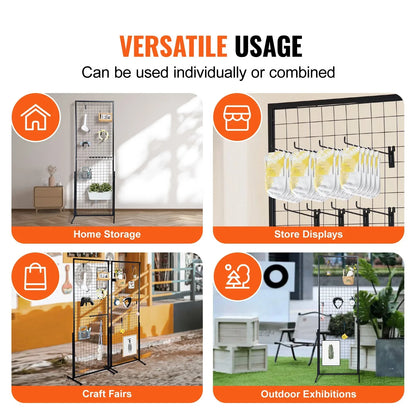 VEVOR 2' x 5.6' Grid Wall Panels Tower, 2 Packs Wire Gridwall Display Racks with T-Base Floorstanding, Double Side Gridwall Panels for Art Craft Shows, Retail Display with Extra Clips and Hooks - Mekamart Australia