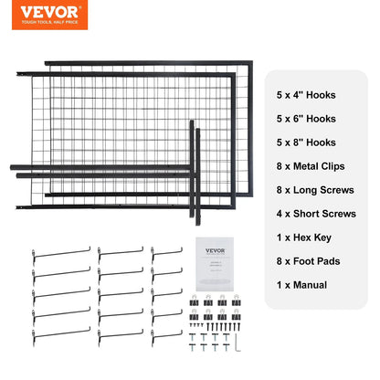 VEVOR 2' x 5.6' Grid Wall Panels Tower, 2 Packs Wire Gridwall Display Racks with T-Base Floorstanding, Double Side Gridwall Panels for Art Craft Shows, Retail Display with Extra Clips and Hooks - Mekamart Australia