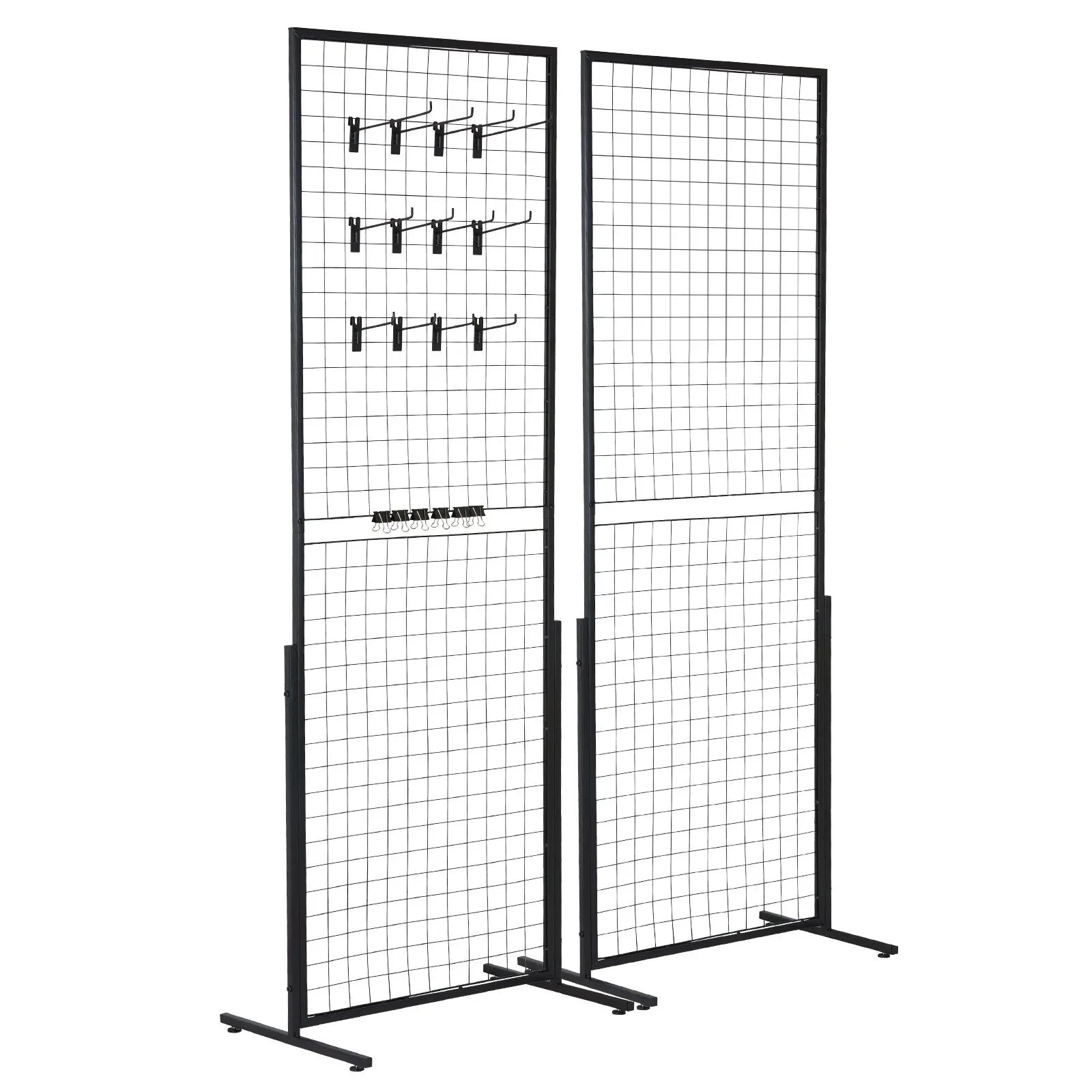 VEVOR 2' x 5.6' Grid Wall Panels Tower, 2 Packs Wire Gridwall Display Racks with T-Base Floorstanding, Double Side Gridwall Panels for Art Craft Shows, Retail Display with Extra Clips and Hooks - Mekamart Australia