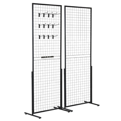 VEVOR 2' x 5.6' Grid Wall Panels Tower, 2 Packs Wire Gridwall Display Racks with T-Base Floorstanding, Double Side Gridwall Panels for Art Craft Shows, Retail Display with Extra Clips and Hooks - Mekamart Australia