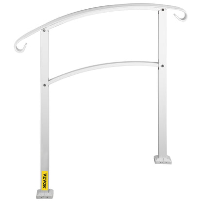 3-Step Handrails for Outdoor Steps Fits 1 or 3 Steps Matte White Stair Rail Wrought Iron Handrail with Installation Kit Hand Rails for Outdoor Step