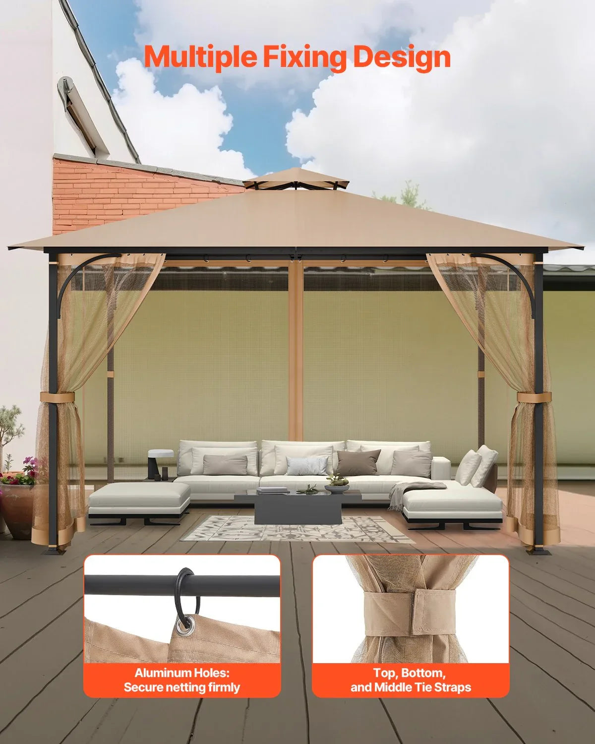 VEVOR Gazebo Netting Replacement, Fit Most 10 x 12 x 7.3 FT Gazebo, Outdoor Garden Gazebo Net, 4-Panel Sidewall Mesh Gazebo Curtain, Patio Midge Netting with Double Zipper, Canopy Screen (Netting Only) - Mekamart Australia