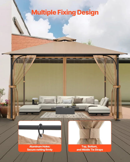 VEVOR Gazebo Netting Replacement, Fit Most 10 x 12 x 7.3 FT Gazebo, Outdoor Garden Gazebo Net, 4-Panel Sidewall Mesh Gazebo Curtain, Patio Midge Netting with Double Zipper, Canopy Screen (Netting Only) - Mekamart Australia