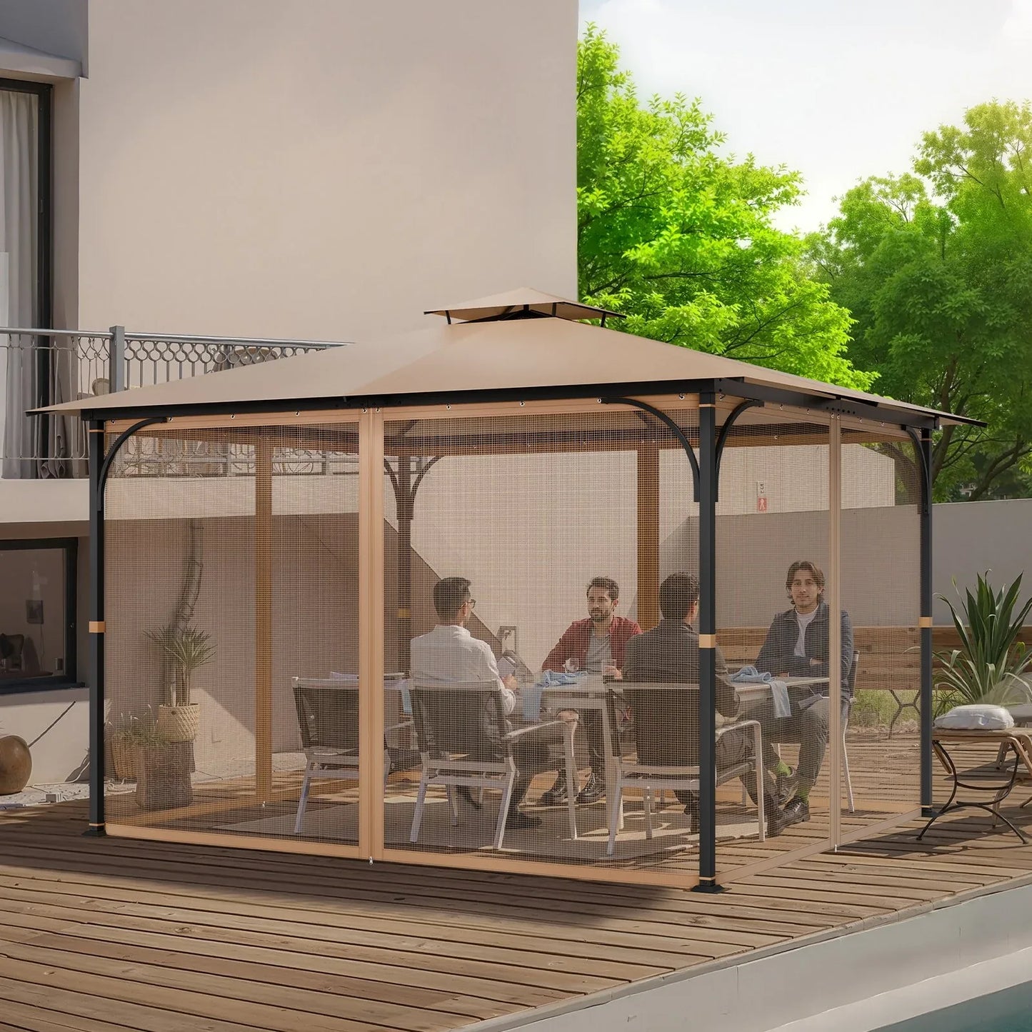 VEVOR Gazebo Netting Replacement, Fit Most 10 x 12 x 7.3 FT Gazebo, Outdoor Garden Gazebo Net, 4-Panel Sidewall Mesh Gazebo Curtain, Patio Midge Netting with Double Zipper, Canopy Screen (Netting Only) - Mekamart Australia