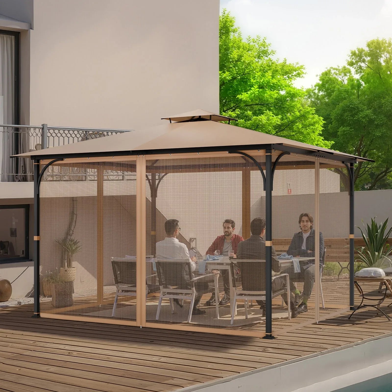 VEVOR Gazebo Netting Replacement, Fit Most 10 x 12 x 7.3 FT Gazebo, Outdoor Garden Gazebo Net, 4-Panel Sidewall Mesh Gazebo Curtain, Patio Midge Netting with Double Zipper, Canopy Screen (Netting Only) - Mekamart Australia