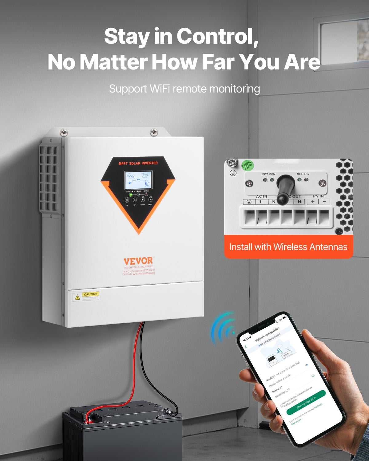 Hybrid Solar Inverter, 3500W, All in One Pure Sine Wave Power Inverter Charger, 220V AC, with Built-in 100A MPPT Solar Charger Controller, for Off-Grid System Lead Acid Lithium Battery