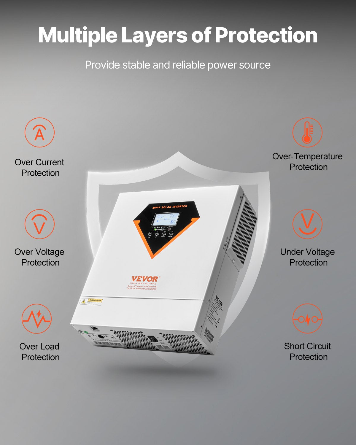 Hybrid Solar Inverter, 3500W, All in One Pure Sine Wave Power Inverter Charger, 220V AC, with Built-in 100A MPPT Solar Charger Controller, for Off-Grid System Lead Acid Lithium Battery
