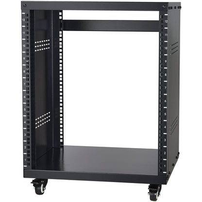 12U AV Rack Stand, 136.08kg Capacity, Network Stereo Recording Studio Rack with Lockable Caster Wheels Round & Square Holes, Special Vent for 482.6 mm Audio Video Musical & IT Equipment Mounting