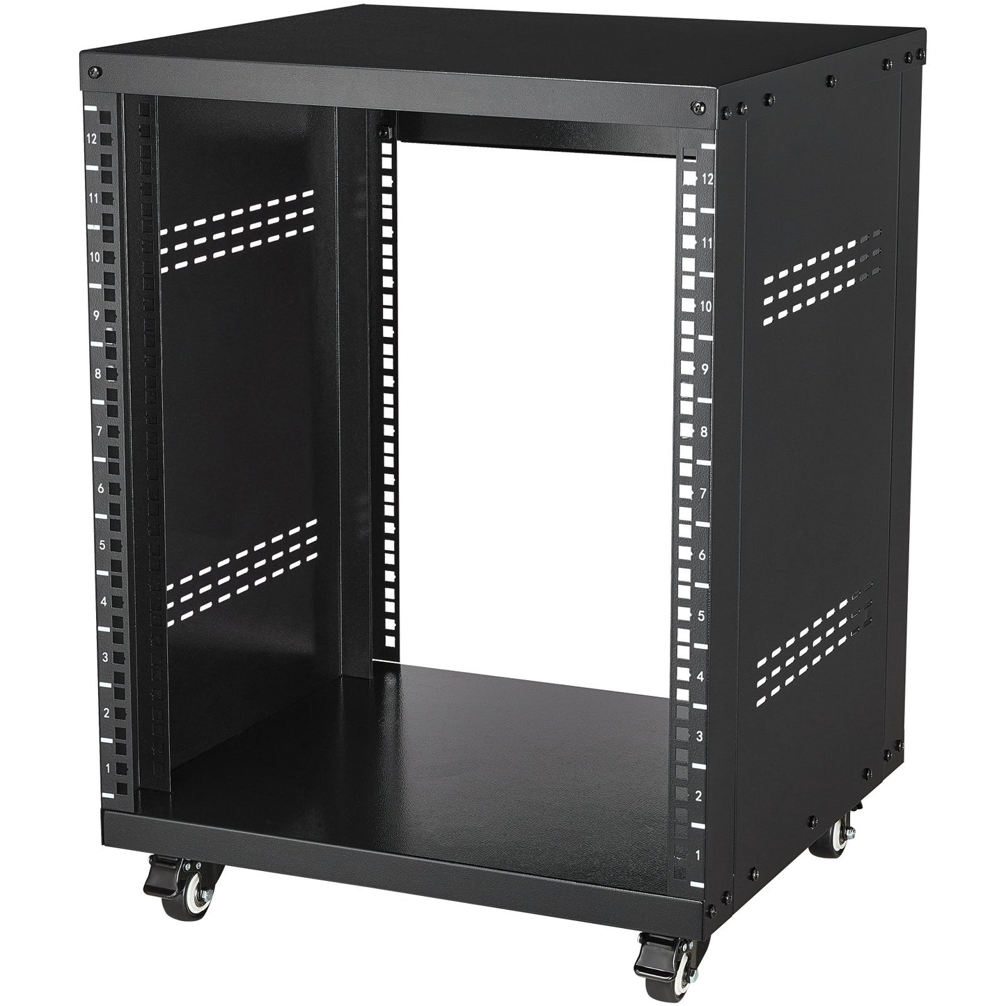 12U AV Rack Stand, 136.08kg Capacity, Network Stereo Recording Studio Rack with Lockable Caster Wheels Round & Square Holes, Special Vent for 482.6 mm Audio Video Musical & IT Equipment Mounting