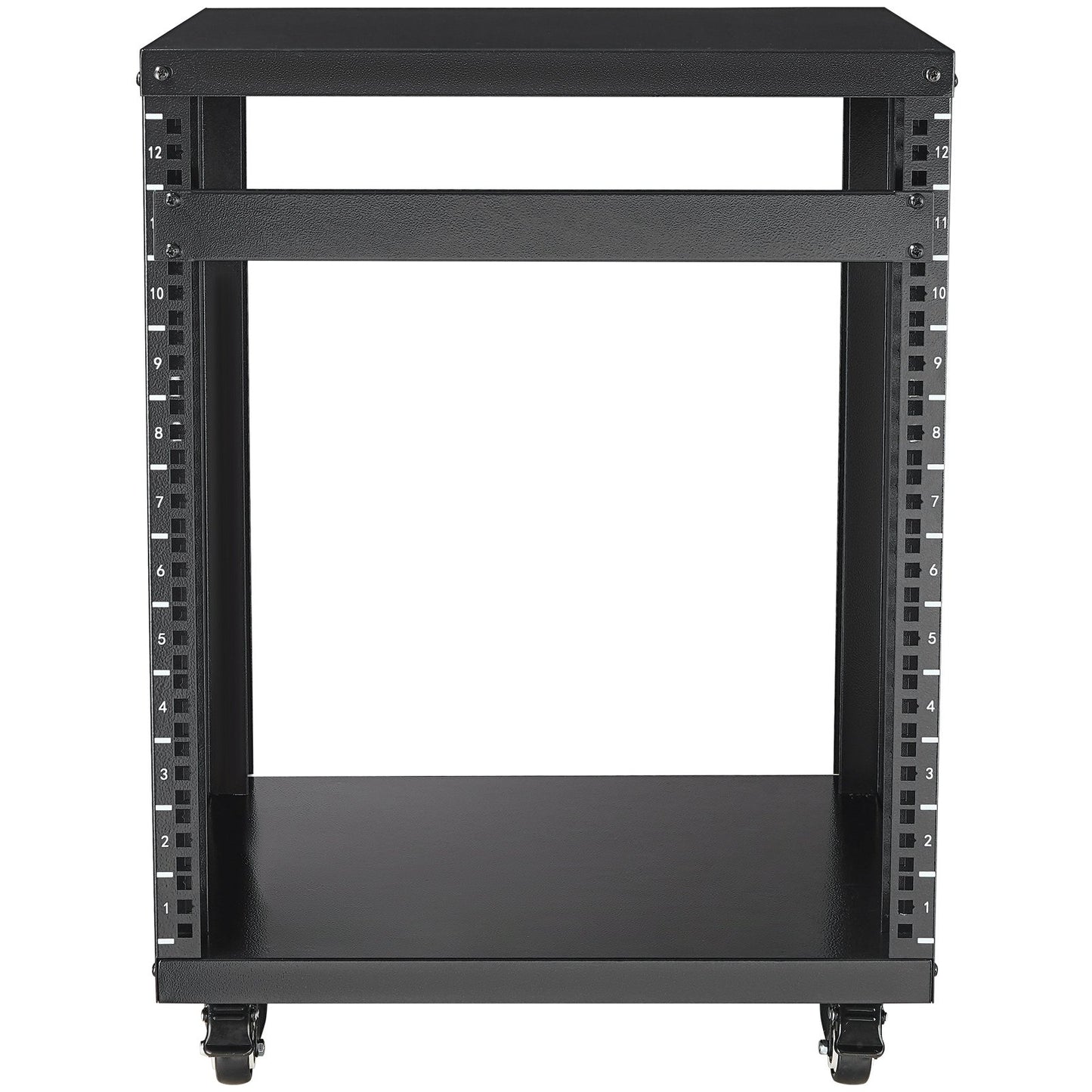 12U AV Rack Stand, 136.08kg Capacity, Network Stereo Recording Studio Rack with Lockable Caster Wheels Round & Square Holes, Special Vent for 482.6 mm Audio Video Musical & IT Equipment Mounting