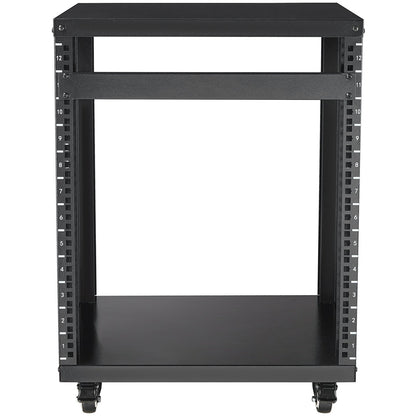 12U AV Rack Stand, 136.08kg Capacity, Network Stereo Recording Studio Rack with Lockable Caster Wheels Round & Square Holes, Special Vent for 482.6 mm Audio Video Musical & IT Equipment Mounting
