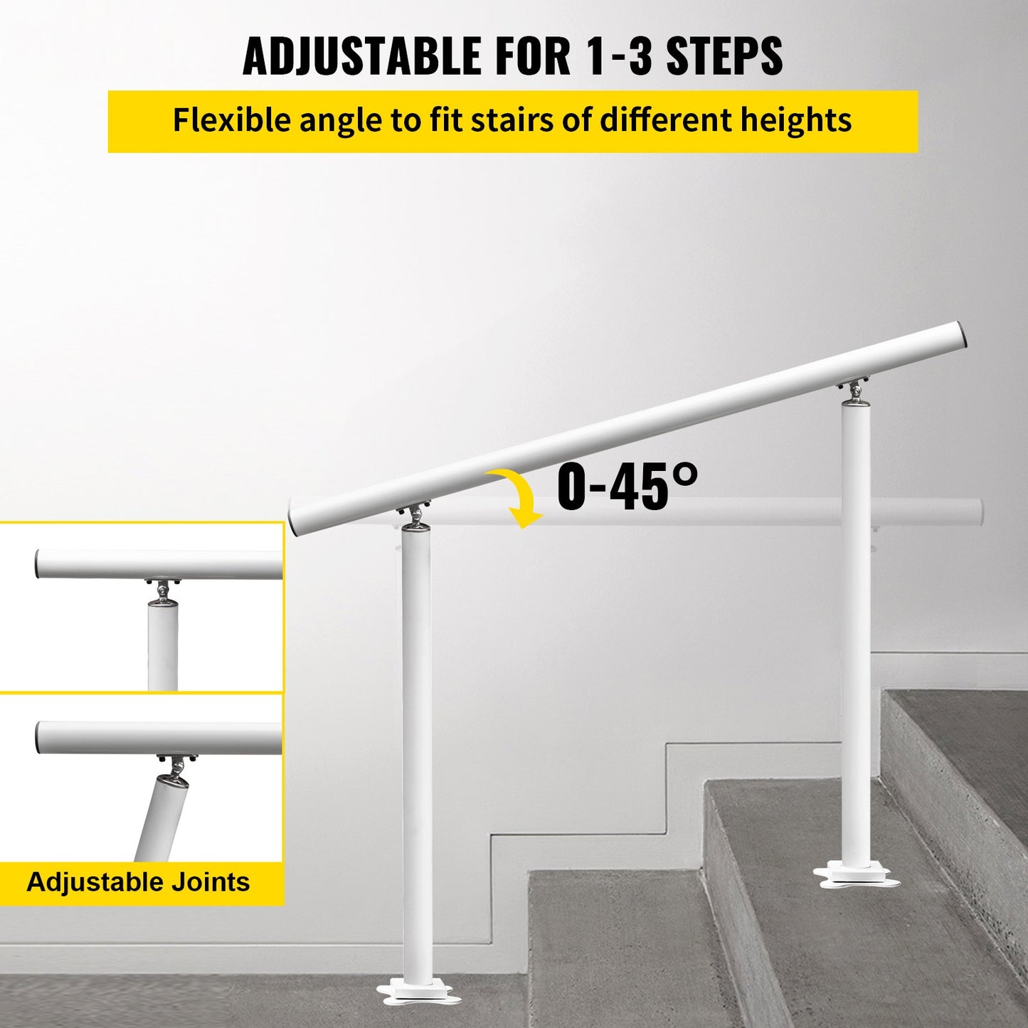Handrail Outdoor Stairs, 3ft, 34 Inch Outdoor Handrail, Outdoor Stair Railing Adjustable from 0 to 60 Degrees Handrail for Stairs Outdoor White Aluminum Stair Railing for Garden, Office Area