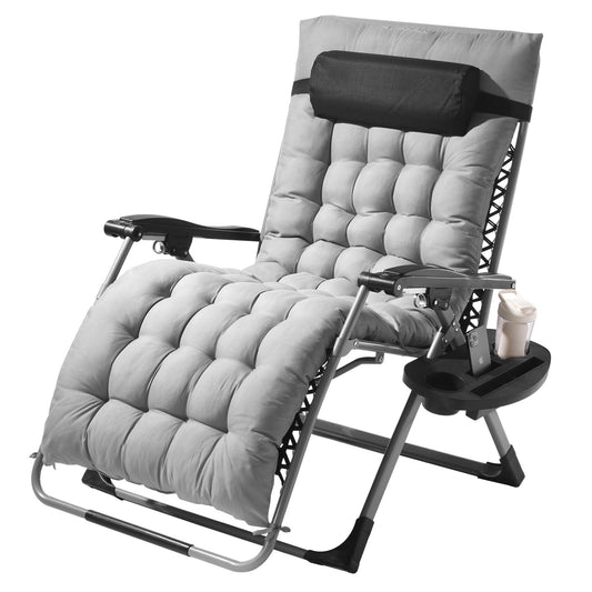 Zero Gravity Chair, 33 inch Zero Gravity Recliner Lounge Chair for Indoor and Outdoor, Adjustable Anti Gravity Chair with Cushion, Headrest, Footrest, and Cupholder, 500 lbs, Gray
