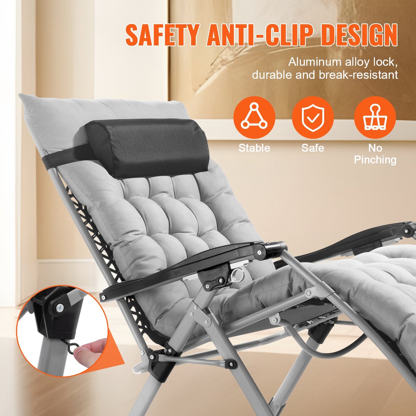 Zero Gravity Chair, 33 inch Zero Gravity Recliner Lounge Chair for Indoor and Outdoor, Adjustable Anti Gravity Chair with Cushion, Headrest, Footrest, and Cupholder, 500 lbs, Gray