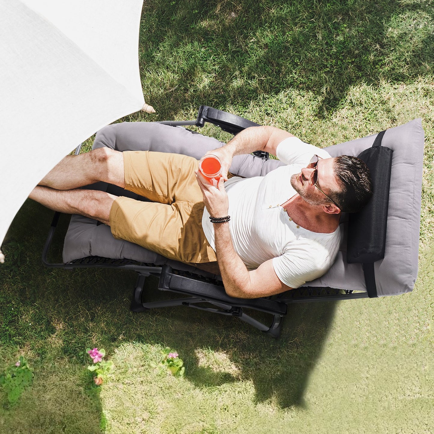 Zero Gravity Chair, 33 inch Zero Gravity Recliner Lounge Chair for Indoor and Outdoor, Adjustable Anti Gravity Chair with Cushion, Headrest, Footrest, and Cupholder, 500 lbs, Gray
