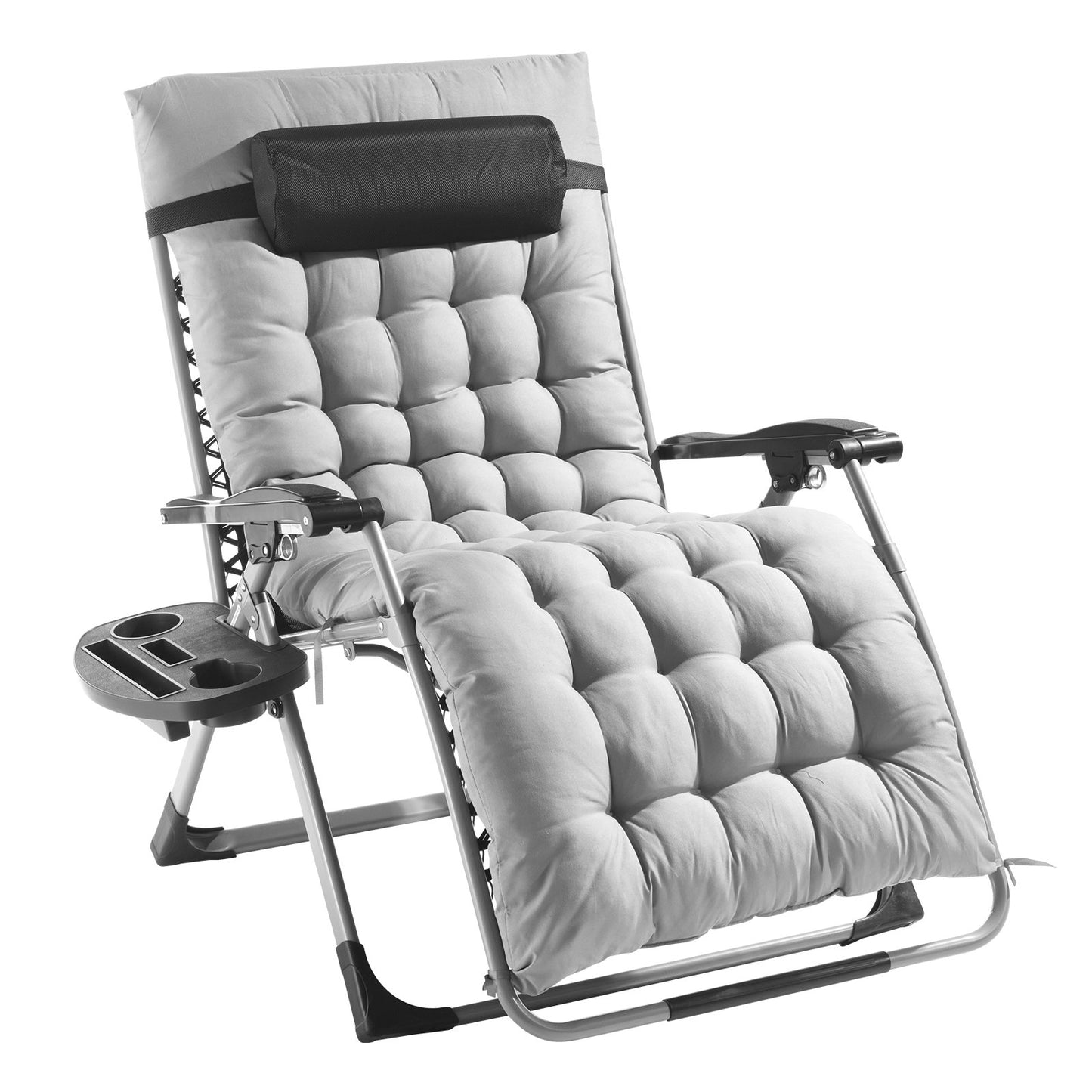 Zero Gravity Chair, 33 inch Zero Gravity Recliner Lounge Chair for Indoor and Outdoor, Adjustable Anti Gravity Chair with Cushion, Headrest, Footrest, and Cupholder, 500 lbs, Gray