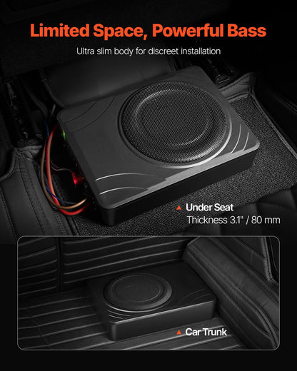 8" 300W Under Seat Car Subwoofer Slim Powered Car/Truck Subwoofer System