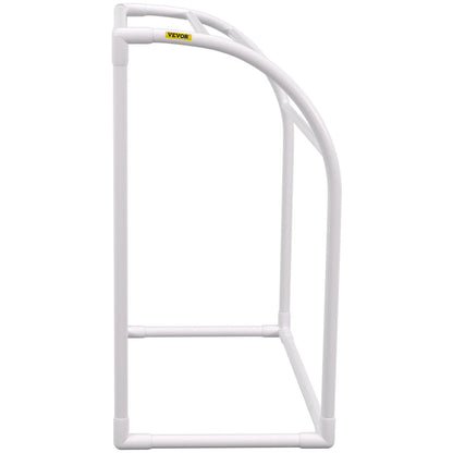 VEVOR Pool Towel Rack, 5 Bar, Milky, Freestanding Outdoor PVC Curved Poolside Storage Organizer, Include 8 Towel Clips, Mesh Bag, Hook, Also Stores Floats and Paddles, for Beach, Swimming Pool, Home - Mekamart Australia