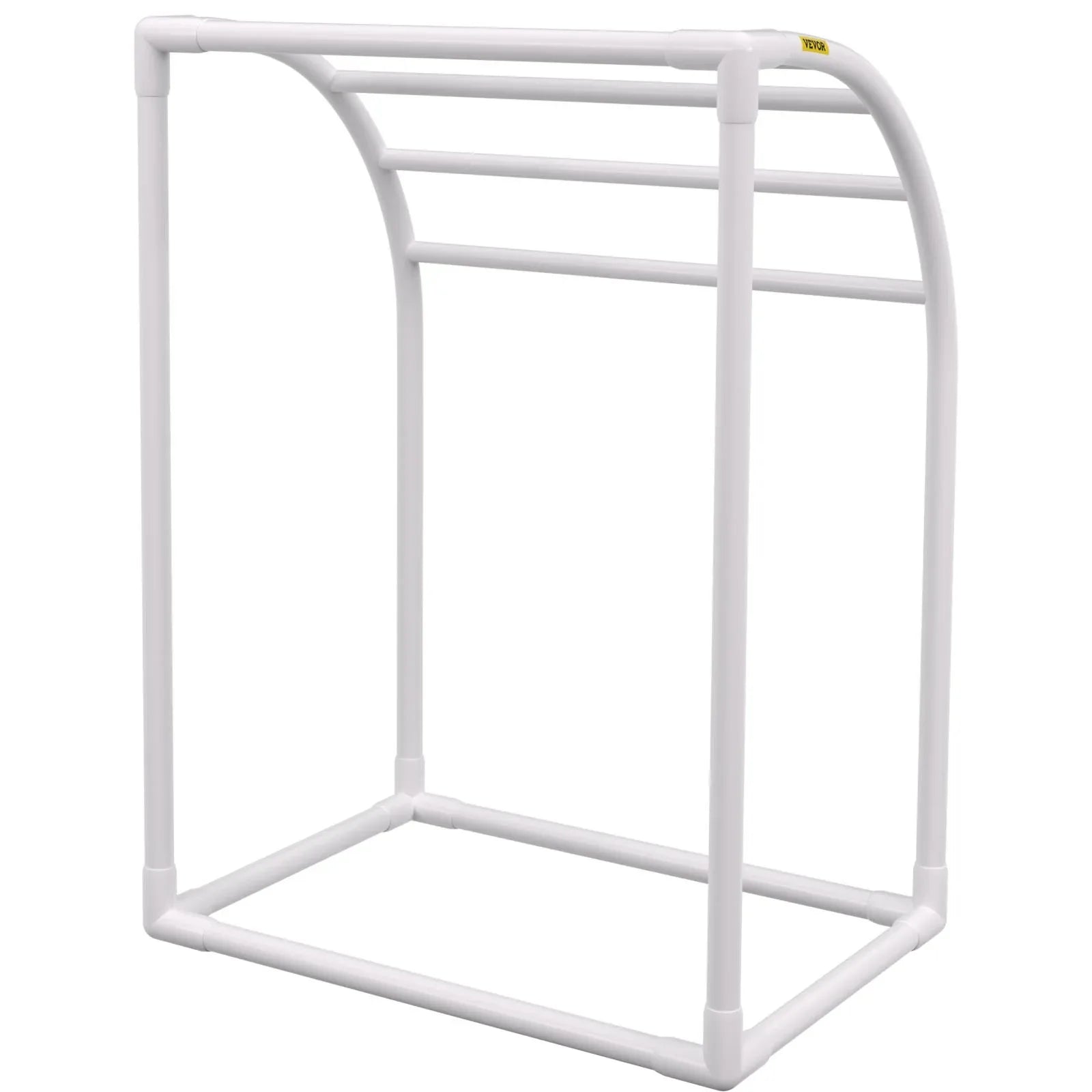 VEVOR Pool Towel Rack, 5 Bar, Milky, Freestanding Outdoor PVC Curved Poolside Storage Organizer, Include 8 Towel Clips, Mesh Bag, Hook, Also Stores Floats and Paddles, for Beach, Swimming Pool, Home - Mekamart Australia