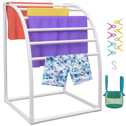 VEVOR Outdoor Towel Rack Pool Towel Rack 7 Bar Curved White Freestanding Patio - Mekamart Australia