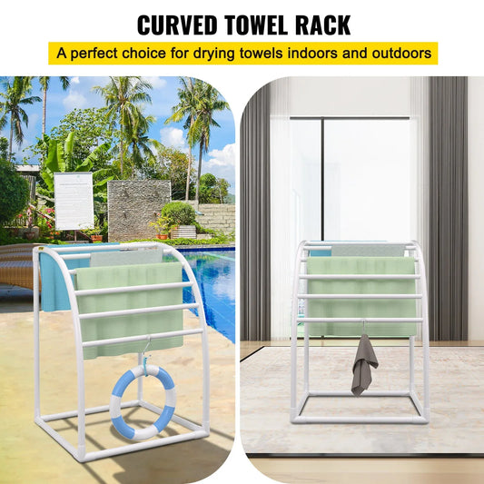 VEVOR Outdoor Towel Rack Pool Towel Rack 7 Bar Curved White Freestanding Patio - Mekamart Australia