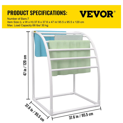 VEVOR Outdoor Towel Rack Pool Towel Rack 7 Bar Curved White Freestanding Patio - Mekamart Australia
