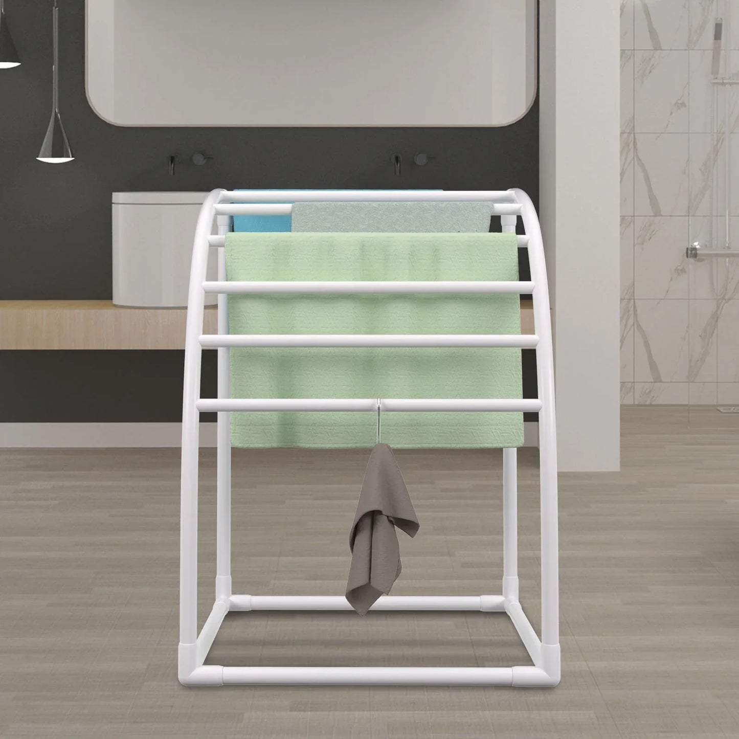 VEVOR Outdoor Towel Rack Pool Towel Rack 7 Bar Curved White Freestanding Patio - Mekamart Australia