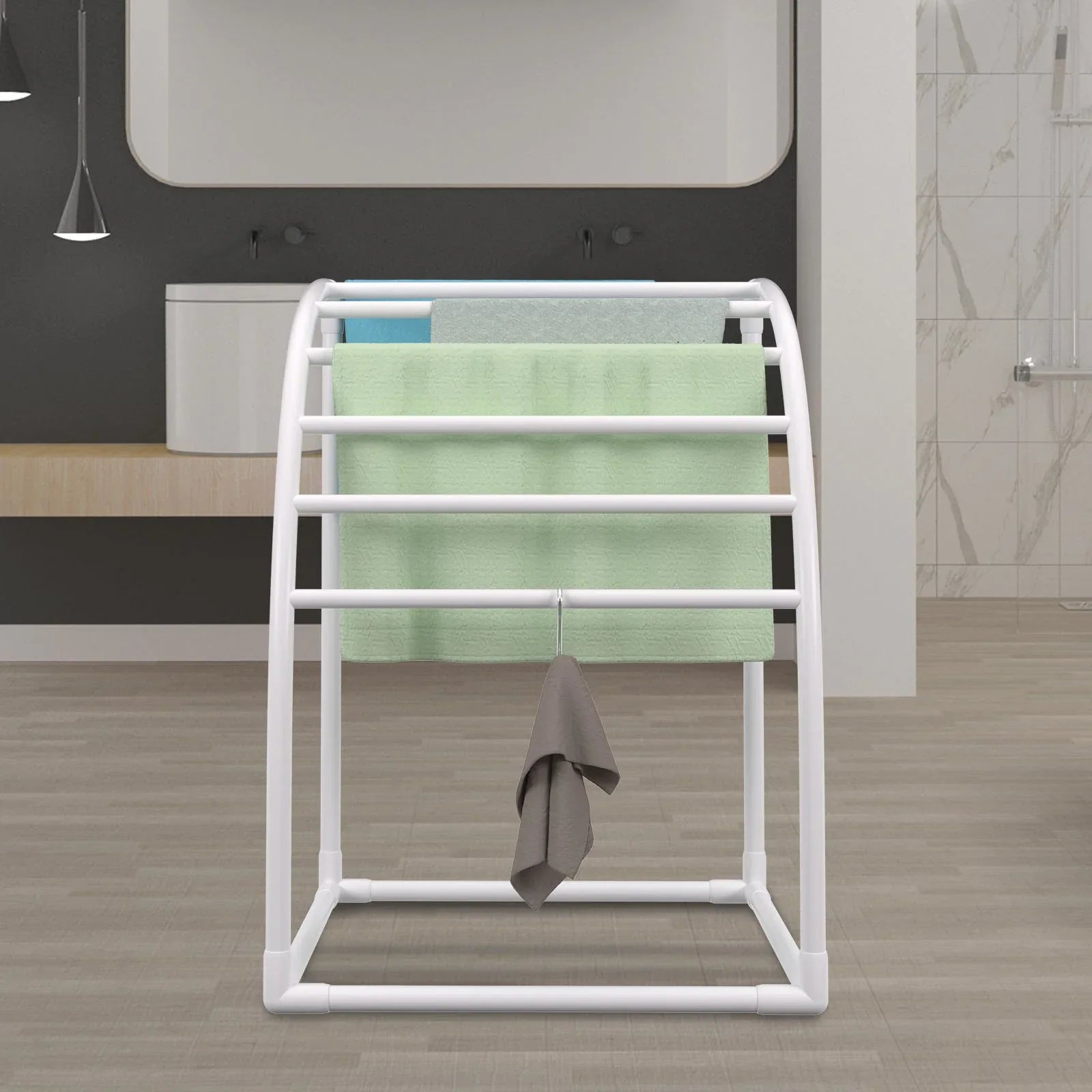 VEVOR Outdoor Towel Rack Pool Towel Rack 7 Bar Curved White Freestanding Patio - Mekamart Australia