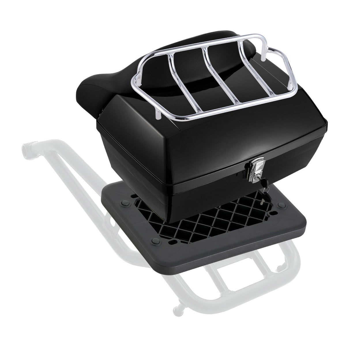 Motorcycle Top Case, Universal Durable PP Material Motorbike Tail Box with Reflective Panel, 48L Waterproof Detachable Motorcycle Top Box with Multi-Hole Base, Fit for 99% of Motorcycle Frames
