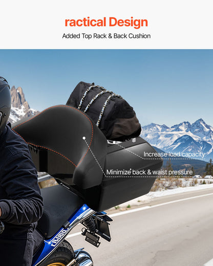 Motorcycle Top Case, Universal Durable PP Material Motorbike Tail Box with Reflective Panel, 48L Waterproof Detachable Motorcycle Top Box with Multi-Hole Base, Fit for 99% of Motorcycle Frames