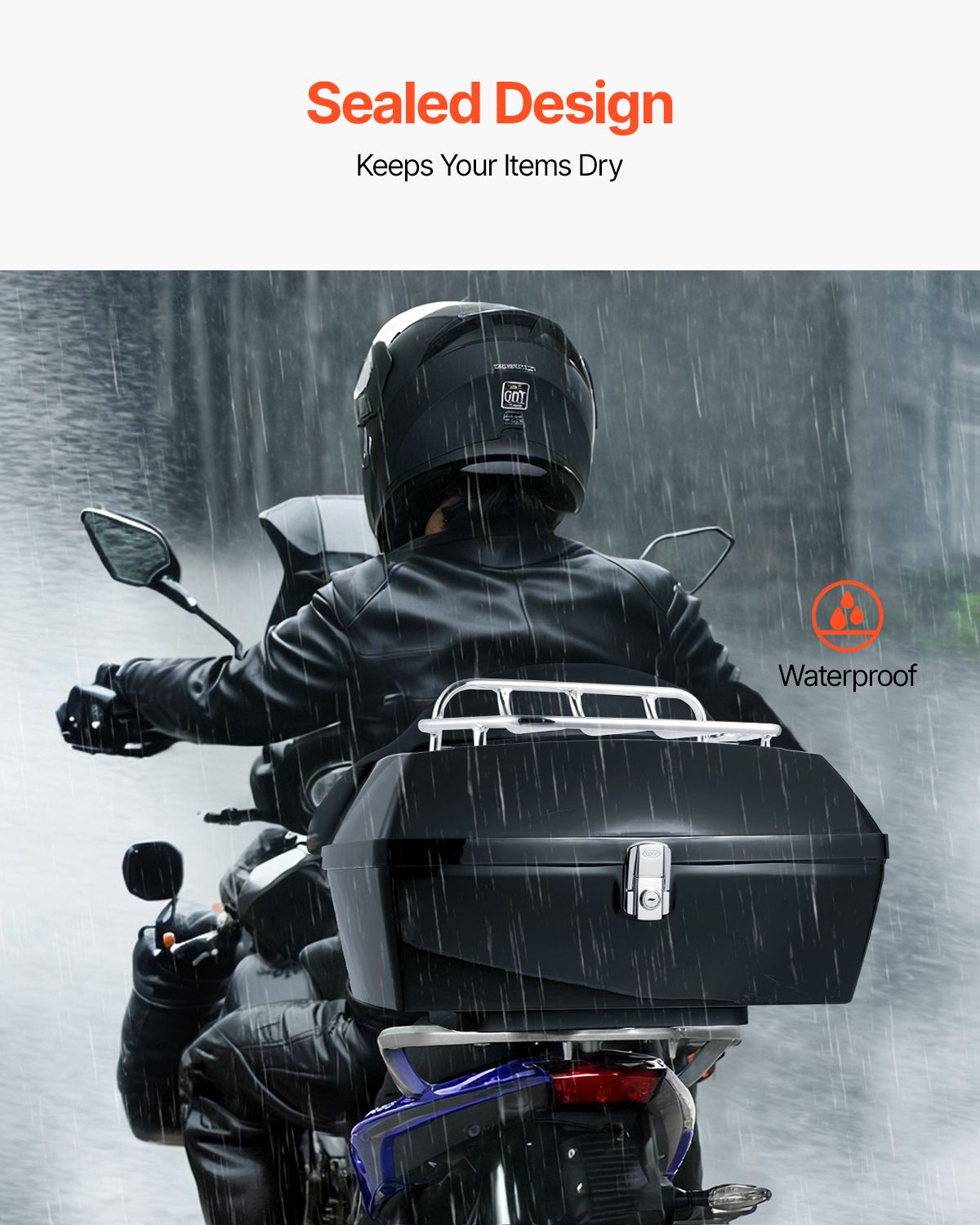 Motorcycle Top Case, Universal Durable PP Material Motorbike Tail Box with Reflective Panel, 48L Waterproof Detachable Motorcycle Top Box with Multi-Hole Base, Fit for 99% of Motorcycle Frames