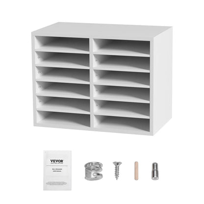 VEVOR Wood Literature Organizer Adjustable File Sorter 12 Compartments White - Mekamart Australia