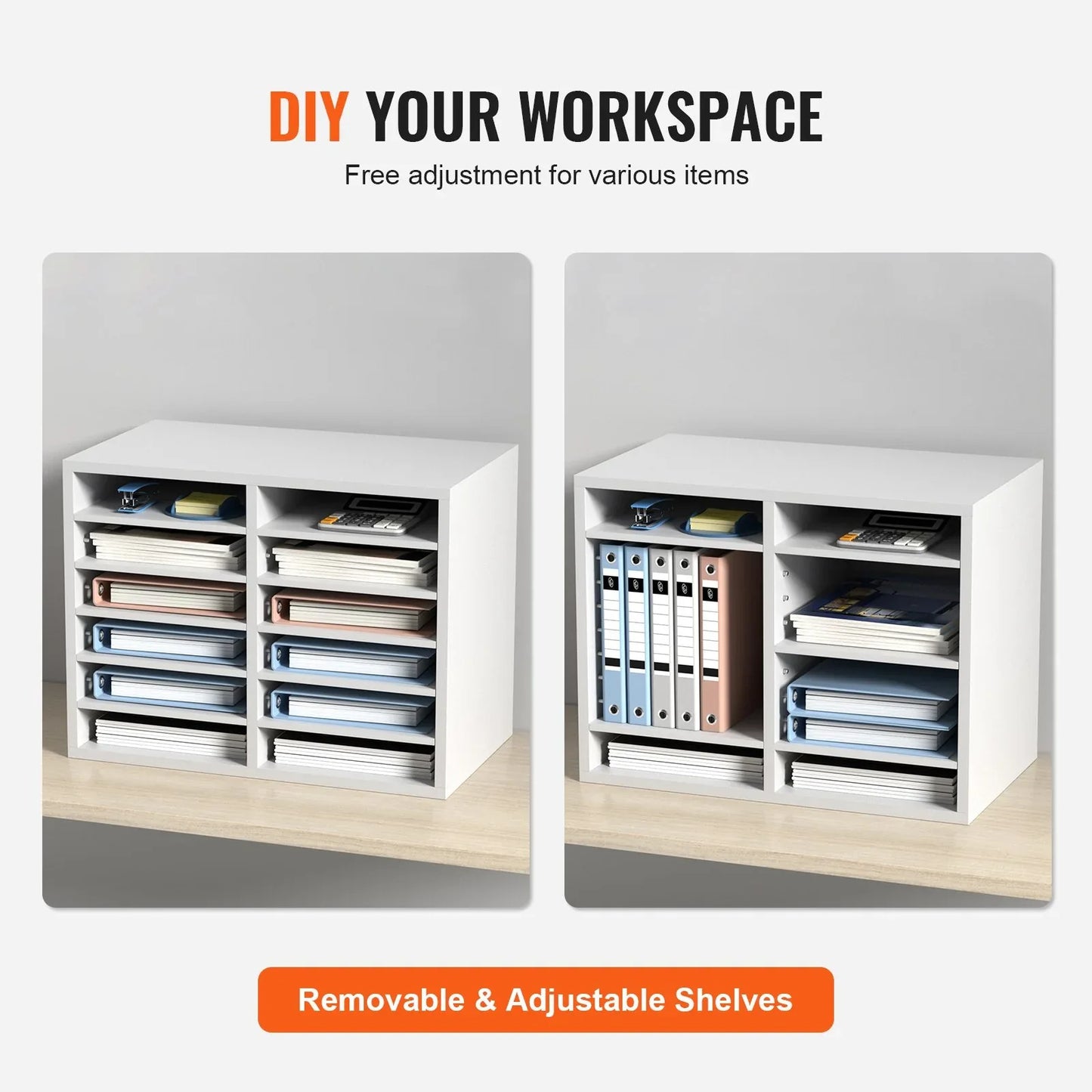 VEVOR Wood Literature Organizer Adjustable File Sorter 12 Compartments White - Mekamart Australia